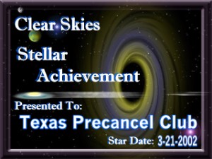 Clear Skies Stellar Achievement Award